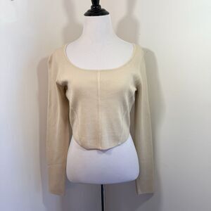 House of Harlow 1960 Corset Top Luxe Square Neck Long Sleeve Sweater S $138